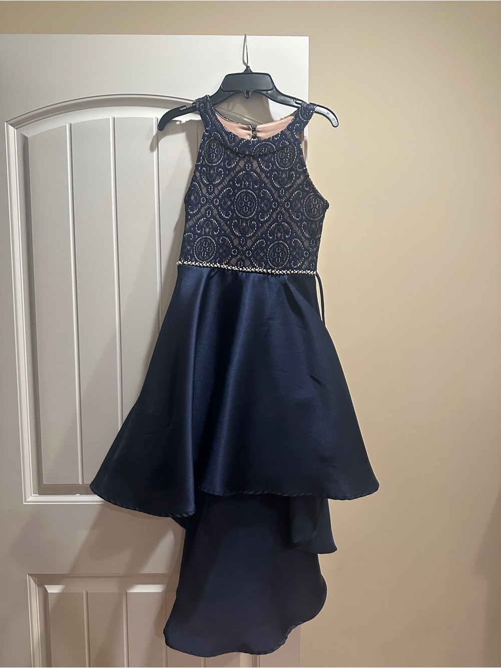 Navy Beaded High-Low Party Dress for Girls